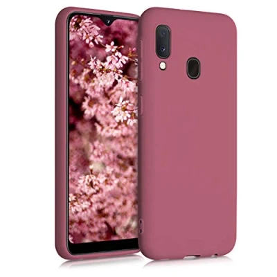 Abbildung von kwmobile Hülle kompatibel mit Samsung Galaxy A20e weiches TPU Silikon Case Cover geeignet für kabelloses Laden Dark Rose