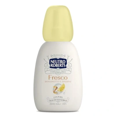 Abbildung von Neutro Roberts, Deodorant Vapo frisch gelb, Bergamotte und Ingwer, Zero Aluminiumsalze, mit reinem Glycerinöl, für Damen Herren, 100% recycelter Kunststoff, 75 ml, Gas 48h