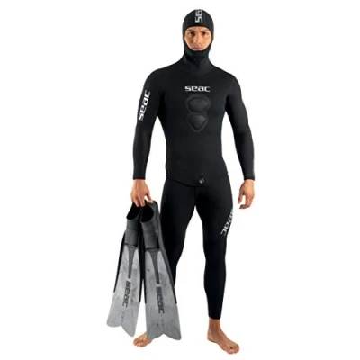 Abbildung von Seac Herren Royal 5 Mm Neopren Tauchanzug Für Freitauchen Latzhose Und Kapuzenjacke, Schwarz, M UK