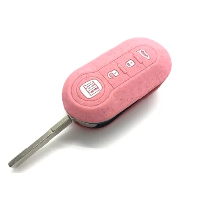 Abbildung von Generisch Nordecco Schlüsselhülle aus Silikon, glitzernd, Sternglasur, passend für Fiat 500C, 500500L, Abarth, Grande Punto, Brava, Panda, Stilo, Linea, 3 Tasten, Glitzer Pink, c70Star