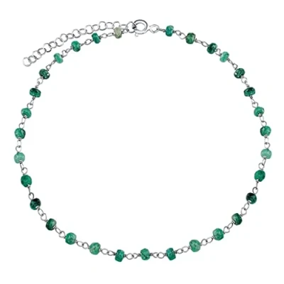 Abbildung von SILVEGO Damen Fußkettchen aus 925 Sterling Silber mit echtem Smaragd 3 mm Kugeln