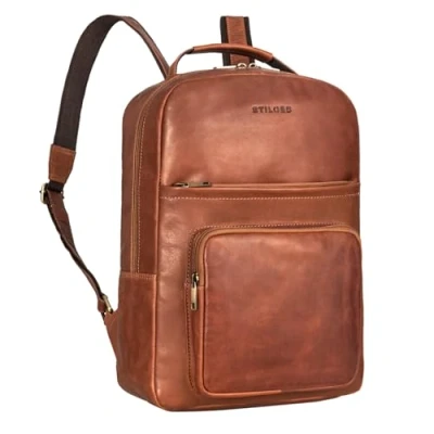 Abbildung von STILORD &#039;Glover&#039; Business Lederrucksack für 15,6 Zoll Laptop Rucksack Damen und Herren DIN A4 Office Backpack Büro Uni Arbeit Schule aus Echtleder, Farbe:namibia braun
