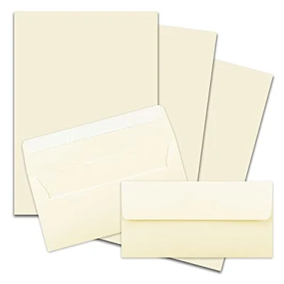 Abbildung von 25x Briefpapier Set DIN A4 mit Lang Briefumschlägen, Haftklebung Vanille (Creme) mattes Schreibpapier Kuverts FarbenFroh by GUSTAV NEUSER