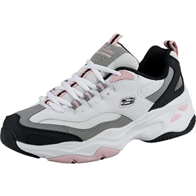 Abbildung von Skechers Damen D&#039;lites 4.0 Fresh Diva Sneaker, White Leather Mesh Black Pink Trim, 40 EU