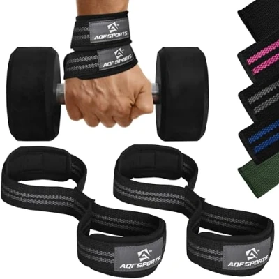 Abbildung von AQF Figur 8 Gepolstert Zughilfen Krafttraining, Bodybuilding Gewichte Training Lifting Straps, Handgelenkstütze Klimmzugband Für Fitness, Straps Powerlifting &amp; Kreuzheben (Schwarz Grau)