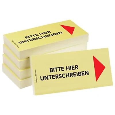Abbildung von PRICARO Haftnotizen &quot;Bitte hier unterschreiben&quot;, Pfeil rechts, 100 Blatt, 5 Stück