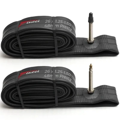 Abbildung von Fincci Paar 26 x 1,25 1,50 Zoll 48mm Sclaverandventil Schläuche Fahrradschlauch für Mountainbike MTB Rennrad Hybrid Fahrrad (2er Pack)