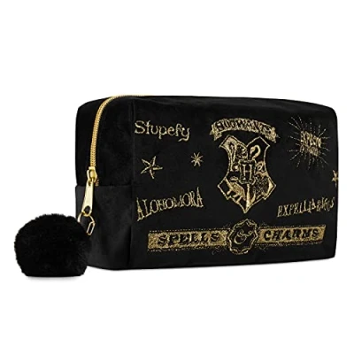 Abbildung von Harry Potter Make up Tasche für Damen, Teenager, Mädchen Samt Hogwarts Kosmetiktaschen Reisezubehör Geschenke Mädchen, Schwarz, Einheitsgröße, Kulturbeutel