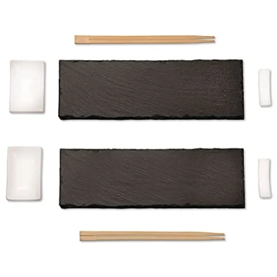Abbildung von Kesper Sushi Set, 8 teilig für 2 Personen, Material: Schiefer, Maße der Platte: 30 x 10 cm 38142
