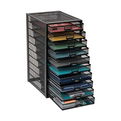 Abbildung von Mind Reader Aktenaufbewahrungsschubladen, Schreibtisch Organizer, Mehrzweck, Handwerk, Büro, Metallgitter, 27 cm L x 35 B 54 H, Schwarz