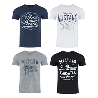 Abbildung von MUSTANG Tshirt Herren Baumwolle Regular Fit 4er Pack Set Rundhals Kurzarm Sommer Tee Shirt Logoprint, Größe:3XL, Farbe:Pack 6