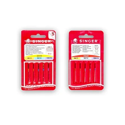 Abbildung von Singer Set mit 2 Packungen Nähnadeln für Nähmaschine, Nadeln 2020 / 822R (Universal), 2045 848R (Stretch und Strick), verschiedene Stärken, System 130/705 H