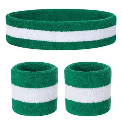 Abbildung von ONUPGO Kinder Schweißbänder Stirnband Armband Set Athletisches Baumwollschweißband für Sport (1 + 2 Armbänder)
