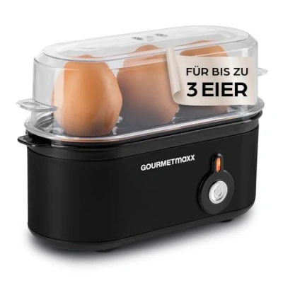 Abbildung von GOURMETmaxx Eierkocher für 3 Eier Egg Boiler mit Eierstecher im Messbecher Cooker Härtegrade deinen Eierbecher Design klein spülmaschinenfeste Teile
