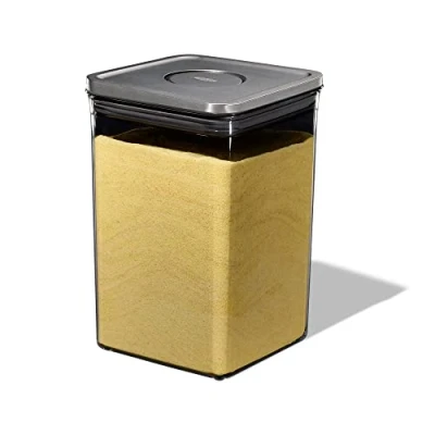 Abbildung von OXO SteeL POP Behälter groß (4,2 l) quadratische, stapelbare Vorratsdose mit Deckel für eine luftdichte Aufbewahrung von Lebensmitteln, Stahl