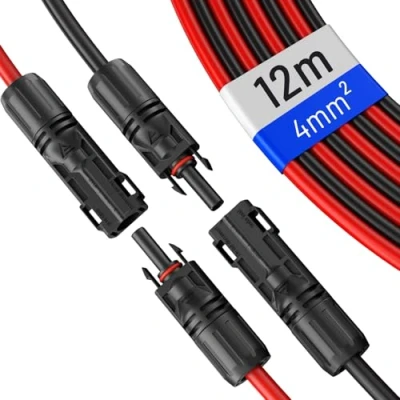 Abbildung von hb digital Solarkabel Verlängerung 4mm²/6mm² PV Kabel Solar Verlängerungskabel mit Steckern und Buchsen Rot Schwarz Kabelpaar für Photovoltaik Anlagen flexibel IP68 UV beständig (4mm² 12m)