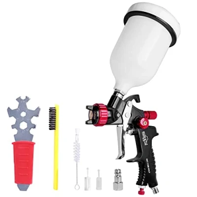 Abbildung von ROIIKETU HVLP Lackierpistole Professionelle Farbspritzpistole Spritzpistole mit 1,3 mm Düse und 600 ml Plastikbecher,Feinsprühsystem Sprühpistole für Autolackierung (1.3mm)