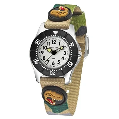 Abbildung von JACQUES FAREL Kinder Armbanduhr Jungen T Rex Camouflage Textilband Drehring analog Quarz KWD 4111