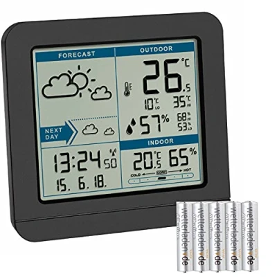 Abbildung von TFA Dostmann Sky 35.1152 Funk Wetterstation mit Außensensor, Wettervorhersage und Funkuhr (schwarz Batterien)
