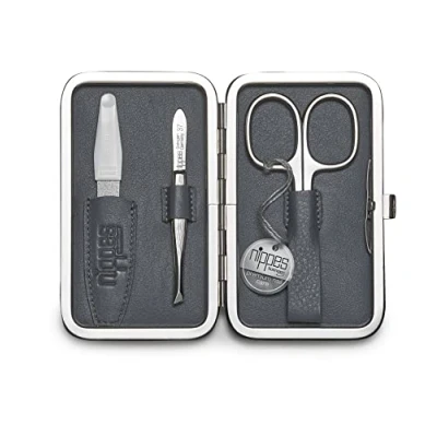 Abbildung von nippes Solingen Maniküre Set Raute, 3 teilig, Lamm Nappa Etui mit Rahmen und Lederfutter innen, Nagelset Made in Germany, Nagelpflege Nagelschere, Pinzette Nagelfeile, vernickelt