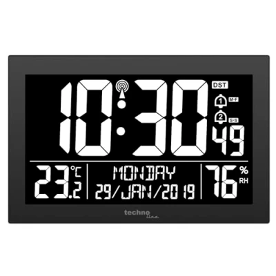 Abbildung von Technoline WS 8017 Funkwanduhr/Tischuhr mit Temperatur, Luftfeutchtigkeit, Datum, Tag, 2 Alarmzeiten, 225 x 143 24 mm