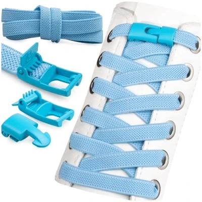 Abbildung von SULPO Schnürsenkel ohne Binden Elastische Schnürsenkel, Flache Gummi Schnellverschluss, No Tie Sneakers für Erwachsene und Kinder, 2 Paare Hellblau