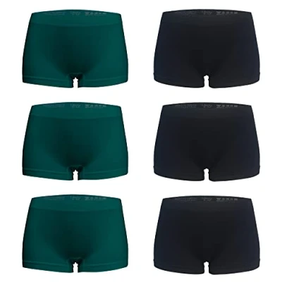 Abbildung von Libella 6er Pack Damen Boxershorts Microfaser Mehrpack Seamless Schwarz Dunkelgrün 3908 BDGR S/M