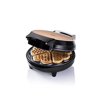 Abbildung von Bestron Waffeleisen für klassische Herzwaffeln, Waffelautomat mit Antihaftbeschichtung Waffeln in Herzform, 700 Watt, Farbe: Kupfer