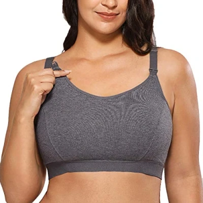 Abbildung von Gratlin Damen Stütz Sport Still BH Große Brüste Baumwolle Racerback Schwangerschafts BHS Holzkohleheide 5XL