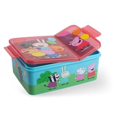 Abbildung von p:os Peppa Wutz Brotdose Kinder mit Fächern Auslaufsichere Bento Box Für Kindergarten und Schule Mädchen Jungen, Blau