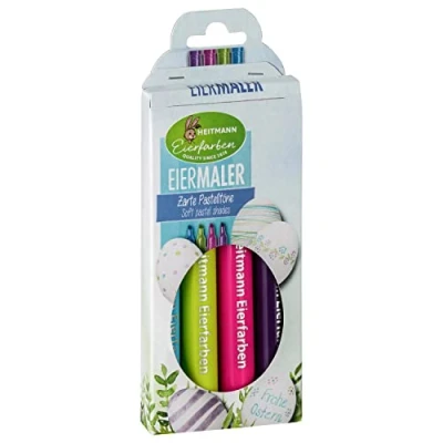 Abbildung von Heitmann Eierfarben Eiermaler Pastell 4 Malstifte in Rosa, Grün, Blau und Lila