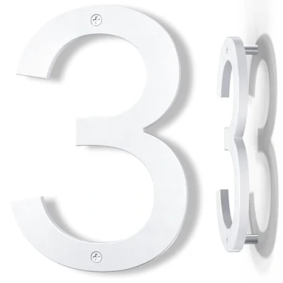 Abbildung von Yafimea Hausnummer Weiß 20cm, Hausnummernschild Groß Mdoerne Aus ABS Kunststoff in 3D Optik, Ziffer 3