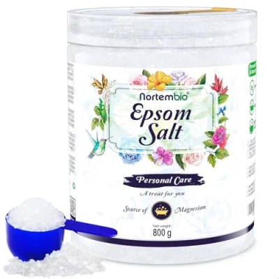 Abbildung von Nortembio Epsom Salz 800 g. Konzentrierte Quelle von Natürlichem Magnesium. 100% Reines Badesalz, Keine Zusatzstoffe. Muskelentspannung und Guter Schlaf. Inklusive E Book.