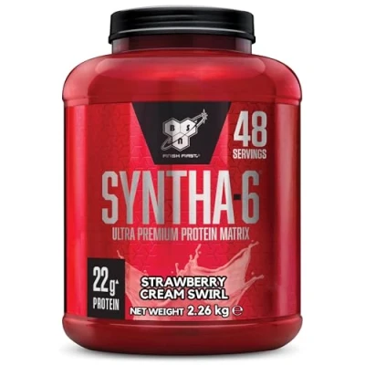 Abbildung von BSN Syntha 6 Ultra Premium Protein Pulver für Muskelwachstum und reparatur, zuckerarm proteinreich, Geschmacksrichtung Strawberry Cream Swirl Flavour, 48 Portionen, 2,26 kg