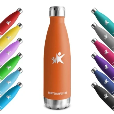 Abbildung von KollyKolla Thermosflasche 500ml, Edelstahl Trinkflasche, Sport Isolierflasche, BPA Frei Thermoskanne Auslaufsicher, Trinkflasche Kohlensäure Geeignet, Wasserflasche für Schule, Büro, Sport, Sprudel