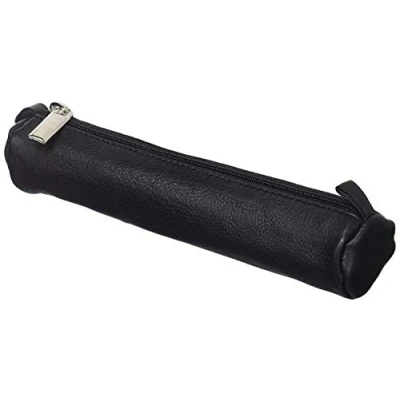 Abbildung von Alassio 43041 Schlamperrolle aus Nappaleder, schlankes Stiftetui schwarz, Schlamper ca. 19 x 3,5 cm, Schlampermäppchen rund, Etui für Schreibgeräte, Faulenzer mit Reißverschluss