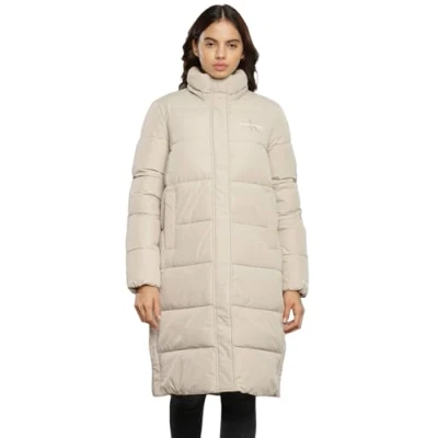 Abbildung von Calvin Klein Jeans Monologo LONG Puffer Wintermantel, Damen, Größe: Medium, Plaza taupe