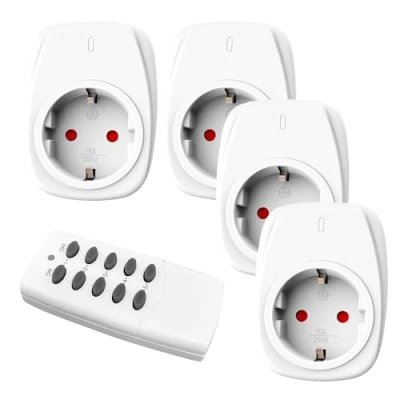 Abbildung von HBN 4X Funksteckdosen mit 1 Fernbedienung, 16A/3.680W Ferngesteuerte Stecker Set für Innen Weihnachtsdeko, Haushaltsgeräte, Reichweite 30m, Weiß