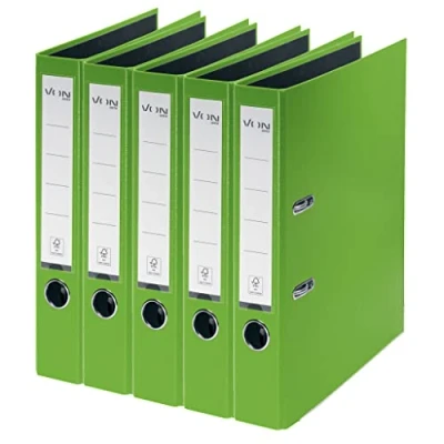 Abbildung von VON Leitz 5er Pack Ordner A4, Karton mit Kunststoffeinband, 80 mm Rückenbreite, Für 350 Blatt, FSC zertifizierter Karton, Schule, Studium &amp; Haushalt, Grün, 10561055