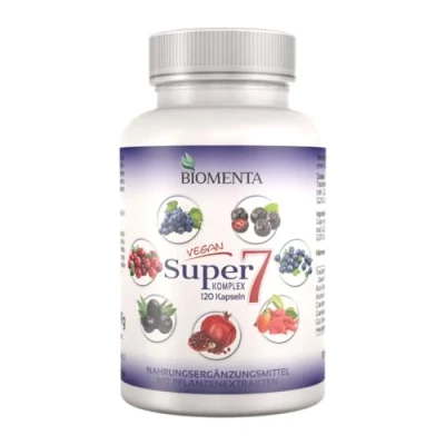 Abbildung von BIOMENTA Super7 120 hochdosierte Multifrucht Kapseln Beeren Mix mit OPC + Cranberry Goji Berries Aronia Granatapfel Acai Heidelbeeren vegan Premiumqualität