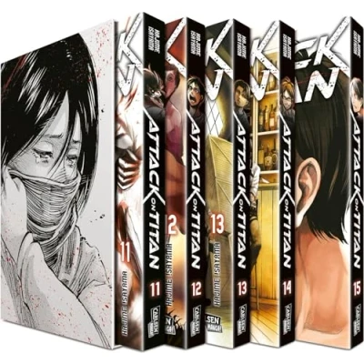 Abbildung von Attack on Titan, Bände 11 15 im Sammelschuber mit Extra: Fantasy Action Manga ab 16 Jahren über den Kampf gegen menschenfressende Titanen