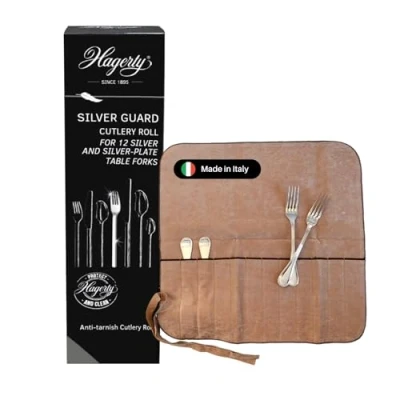 Abbildung von Hagerty Silver Guard Cutlery Roll Bestecktasche für Silber &amp; Versilbertes 43,5x43 cm I Praktische Silberbesteck Aufbewahrung mit Anlaufschutz Besteckhalter Tafelgabeln 12 Fächern
