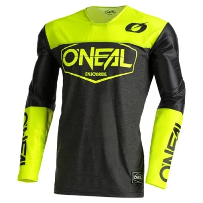 Abbildung von O&#039;NEAL Motocross Shirt Langarm MX MTB Mountainbike Leichtes Material, ergonomischer Slim Fit Schnitt für perfekte Passform Mayhem Jersey Hexx V.22 Erwachsene Schwarz Gelb Größe S