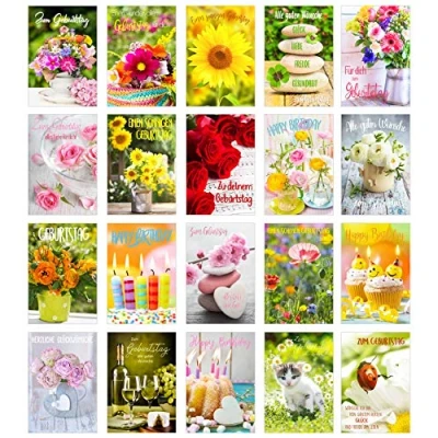 Abbildung von Edition Seidel Set 20 exklusive Premium Geburtstagskarten mit Umschlag. Glückwunschkarte Grusskarte zum Geburtstag. Geburtstagskarte Mann Frau Happy Birthday Billet