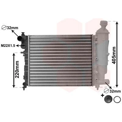 Abbildung von VAN WEZEL 09002115 Kühler, Motorkühlung Aluminium 390 322 24 *** IR PLUS ohne Verschlussdeckel, mit Verschlussstopfen Kühlrippen mechanisch gefügt