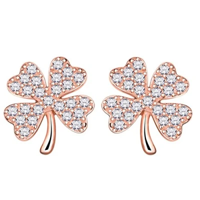 Abbildung von Yumilok Roségold 925 Sterling Silber Zirkonia Vierblättriges Kleeblatt Ohrstecker Ohrringe Hypoallergen Ohrschmuck für Damen Mädchen