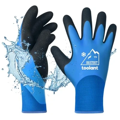 Abbildung von OriStout Arbeitshandschuhe für Herren und Damen, Touchscreen, Wassdichte Handschuhe, Thermohandschuhe Winter, Gartenhandschuhe kaltes Wetter, Blau, Small