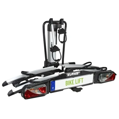 Abbildung von EUFAB 11554 Fahrradträger Bike Lift, E geeignet, komplett vormontiert, elektrische Absenkung, Diebstahlschutz, für 2 Fahrräder, Anhängerkupplung, 2025 mit Strap Rahmenhaltern