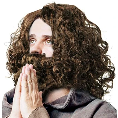 Abbildung von Perücke &amp; Bart Jesus Prophet Guru Hipster Waldschrat Urmensch in braun für Fasching/Karneval Motto Party&#039;s