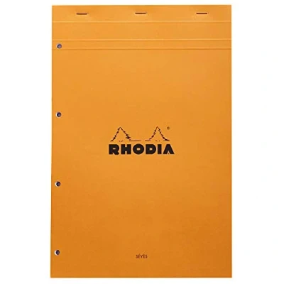 Abbildung von Rhodia 20100C Notizblock (DIN A4+, 21 x 31,8 cm, 80 Blatt, gehfetet, gelocht, französische Lineatur, 80g) 1 Stück, orange